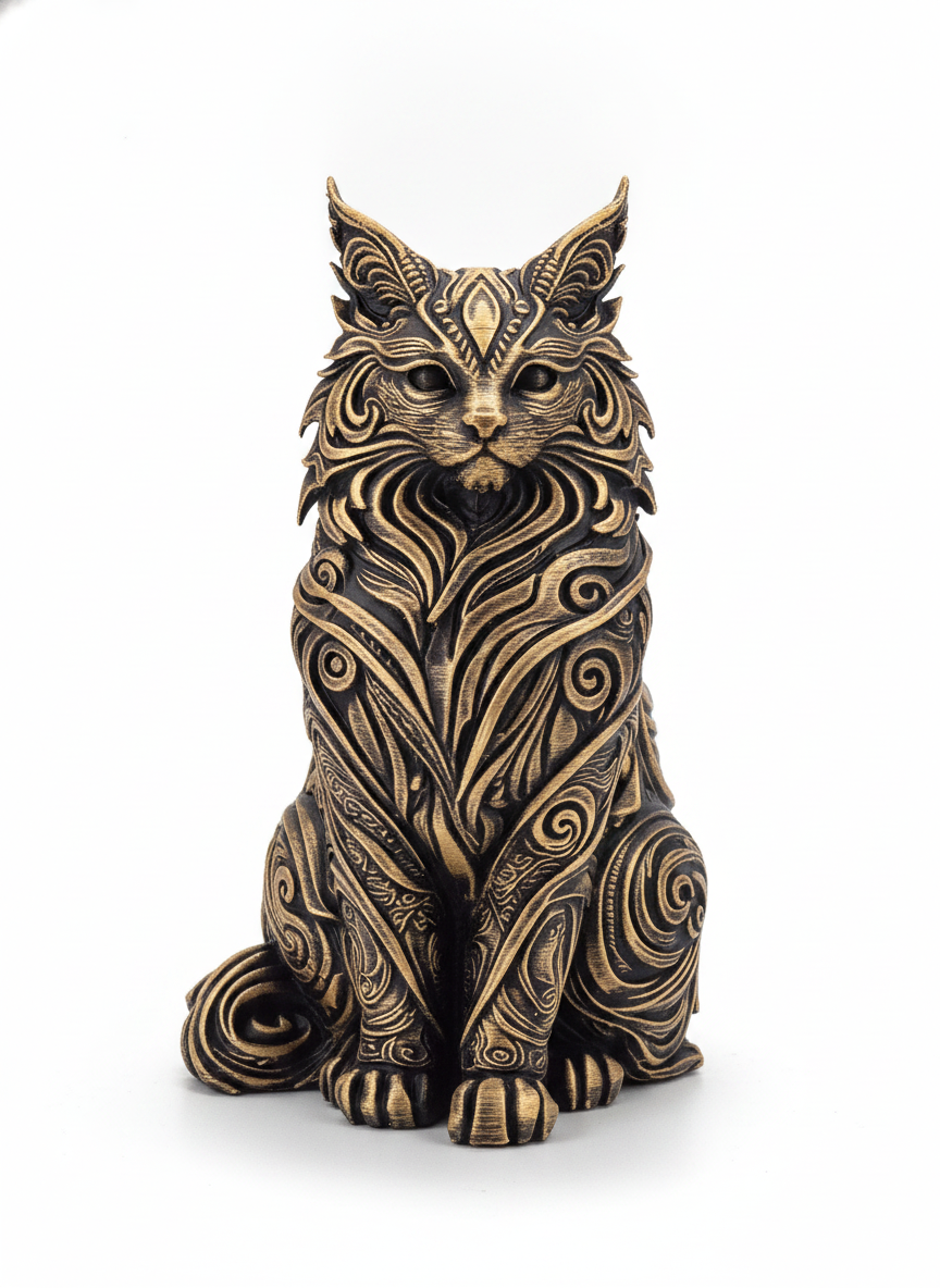Maine Coon Ornate Sculpture